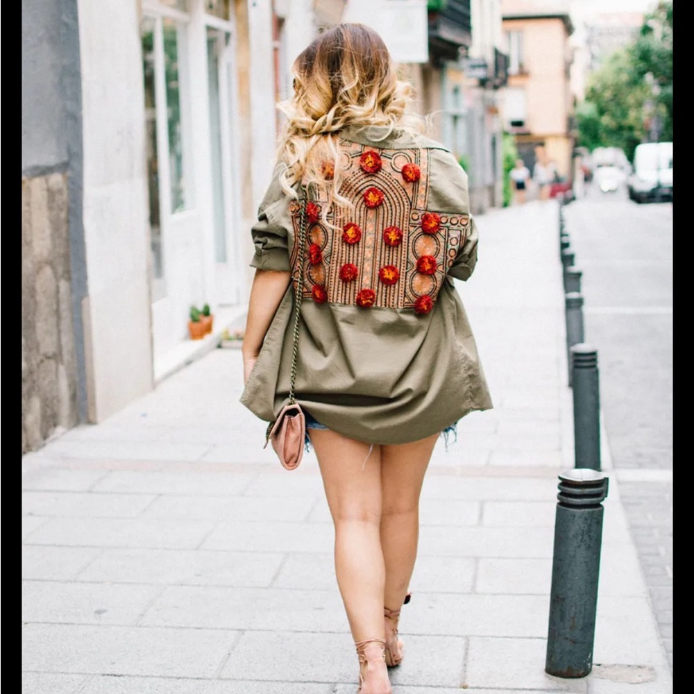 Embroidered Olive Utility Button-Down Shirt